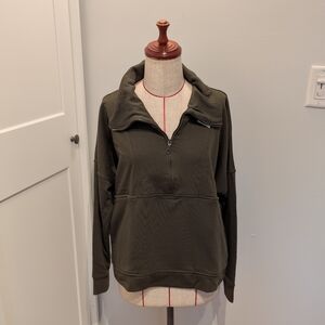 WILO The Label Women’s M Bella 1/2 Zip Vintage Pullover Minimalist Sage Green